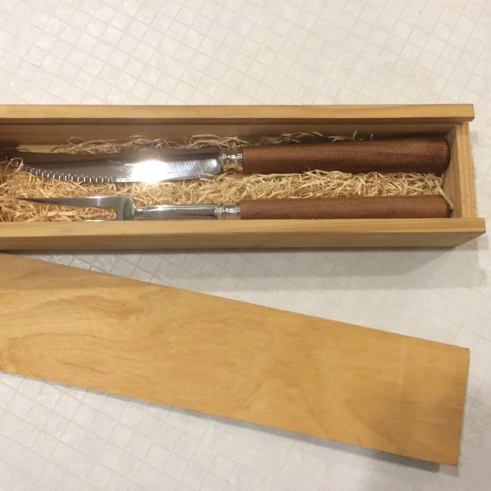 Carving Knife and Fork in Wood Box Set. Great for the grill and BBQ